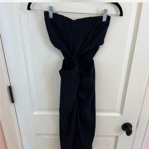 Zara black twist front linen midi dress